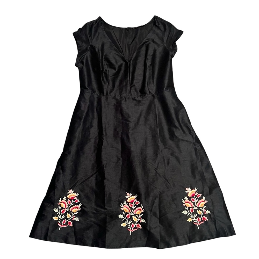 eShakti Black V-Neck Floral Midi Dress Size 1X 18W